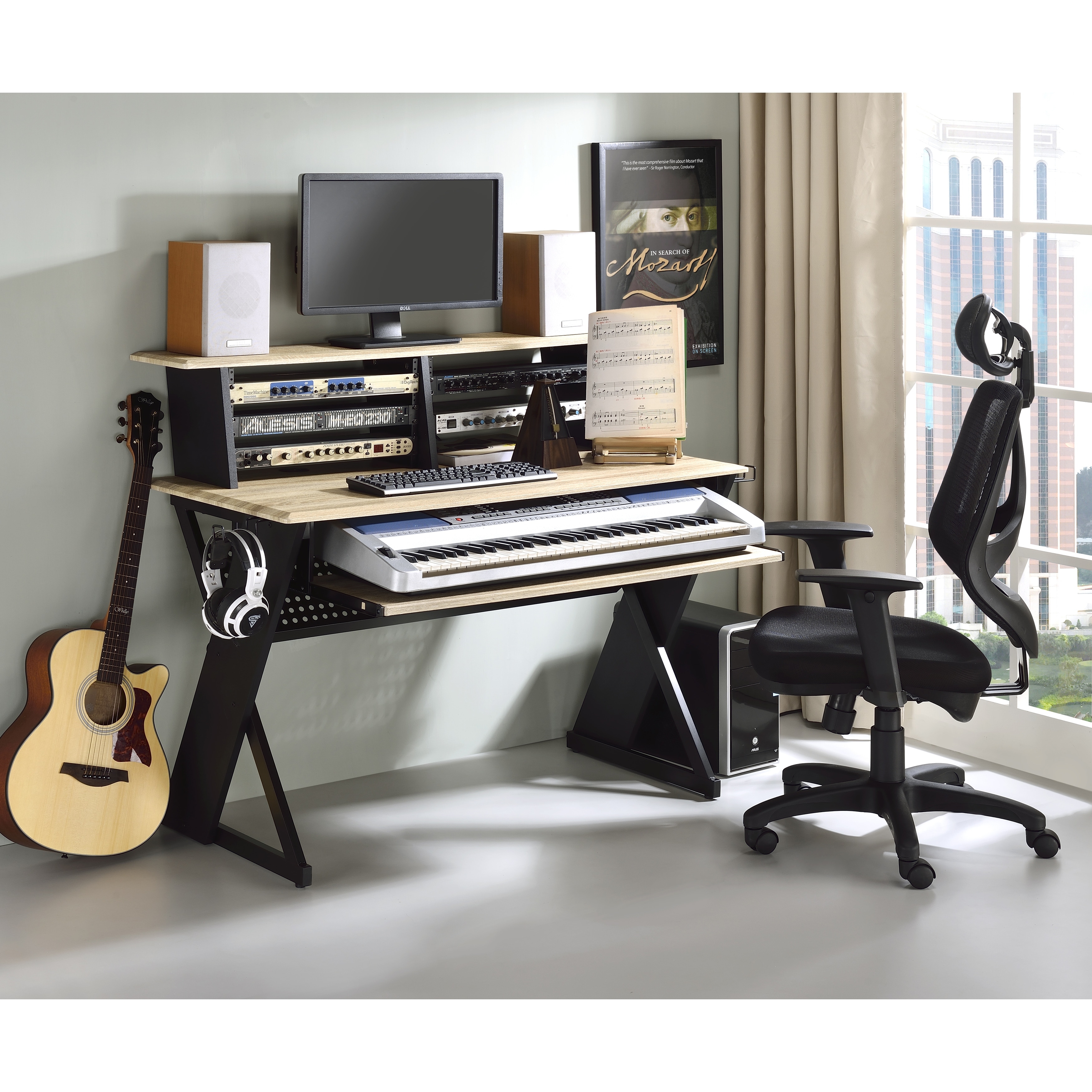 Workstation with outlet keyboard tray