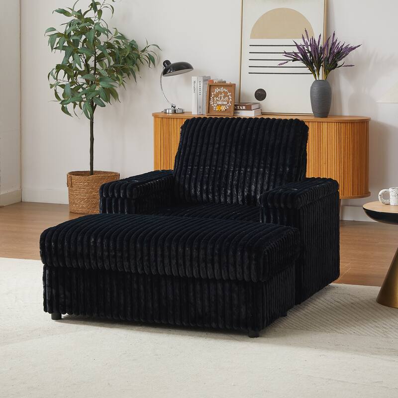 Anmytek 42.5-Inch Corduroy Deep-Seated Single Recliner With Backrest Pillow Cup Holder & Storage Footrest