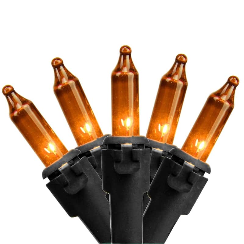 50ct Orange Mini Christmas Lights 10ft Black Wire - 10'