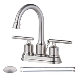 WOWOW 4 in. Centerset Double Handle Bathroom Faucet with Drain Kit Included