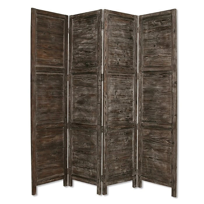 Wooden 4 Panel Foldable Floor Screen with Textured Panels, Black