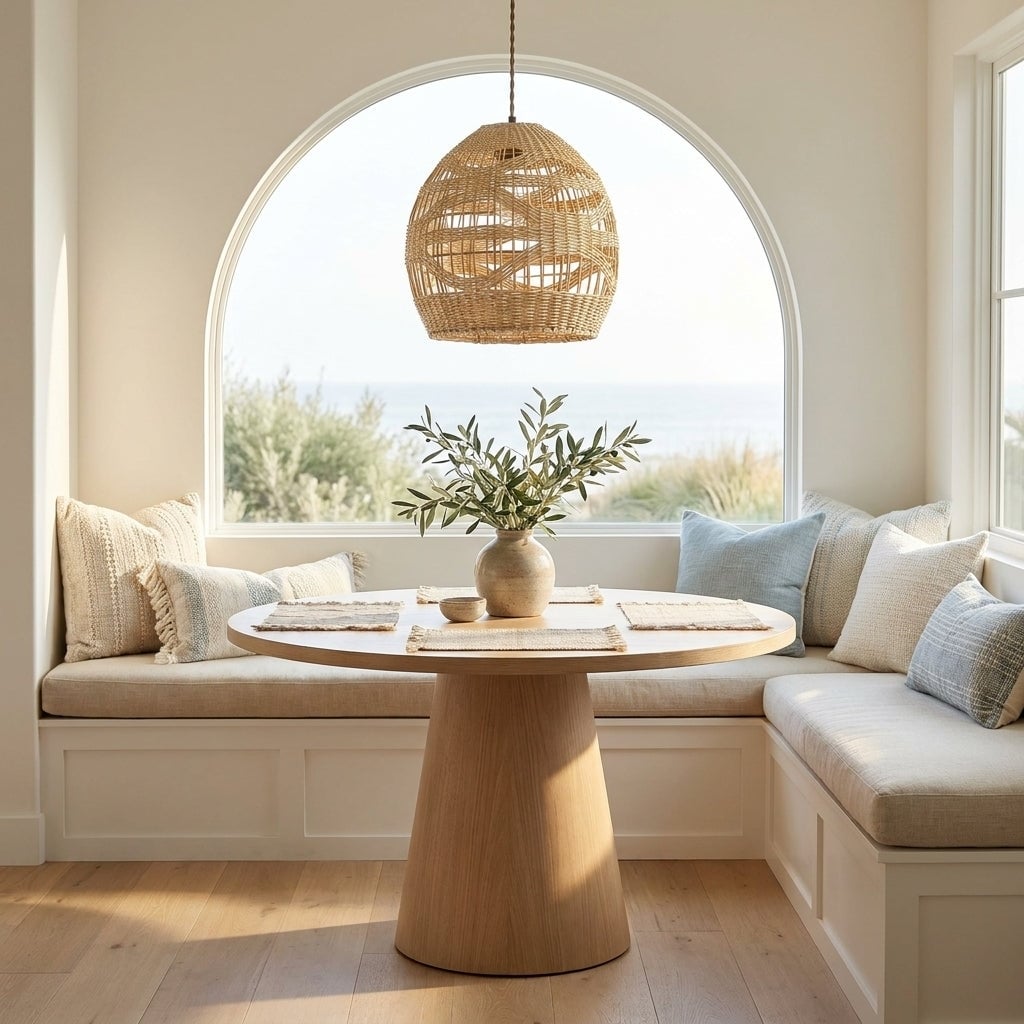 Nala1-Light Rattan Dome Pendant, Coastal Boho - Handwoven - 12" Wide
