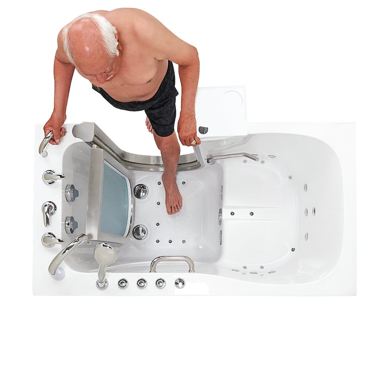 Ella Deluxe 30"x55" Acrylic Air and Hydro Massage Walk-In Bathtub, Inward Swing Door, 5 Piece Fast Fill Faucet, 2" Dual Drain
