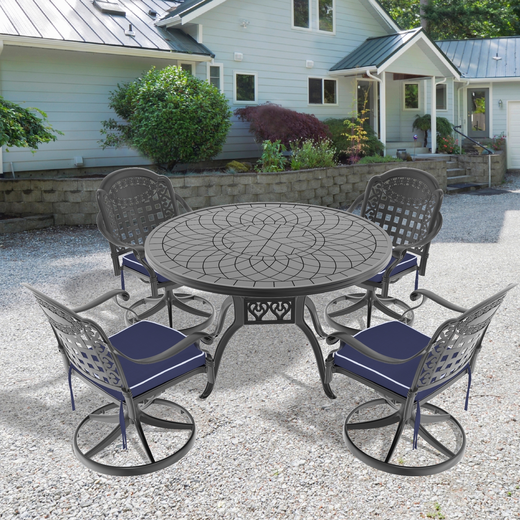 Black 5/7-Piece Cast Aluminium Outdoor Patio Dining Set with Round