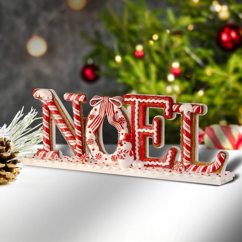 17" Mdf/Claydough Peppermint Noel Table Piece