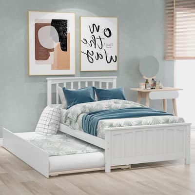Twin size Wood Platform Bed with Trundle