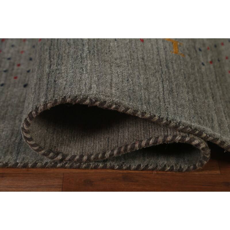 Green & Gray Gabbeh Indian Area Rug Handmade Wool Carpet - 8'2" x 9'10"