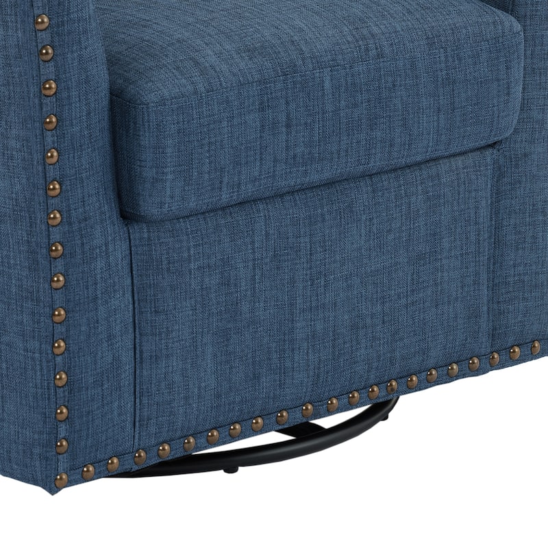 George 2 Set 30"W Upholstered Swivel Barrel Chair with Nailheads