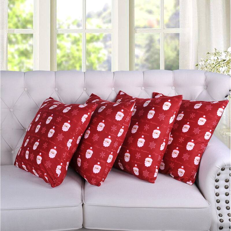 Christmas Holiday Gift Pillow Shells 4 pc Set, NO INSERT - 20" x 20" - red devin christmas