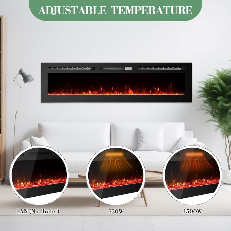1500W/750W 60"" Electric Fireplace Heater, Dual Power with Thermostat