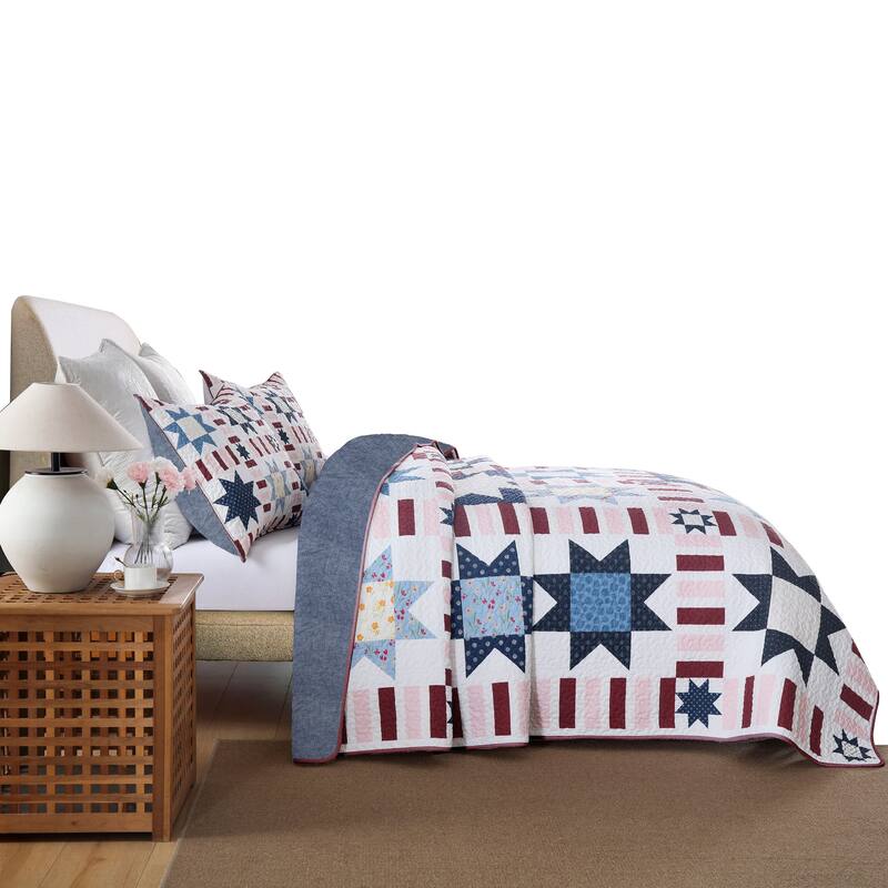 3 Pieces Quilt Set Soft Star Rectangle Pattern Bedspread Set