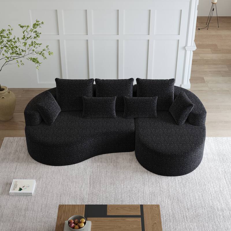 Oversized Chenille Upholstered Boneless Sofa, L-Shaped Curved Sectional Sofa, Deep Seat Cloud Couch with 7 Pillows