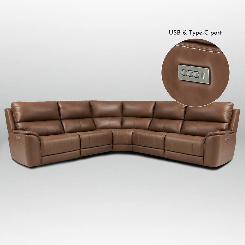 123" W Premium Genuine Leather Triple-Power Double Width Sectional Sofa with Zero Gravity and 1 Power Armless Chair