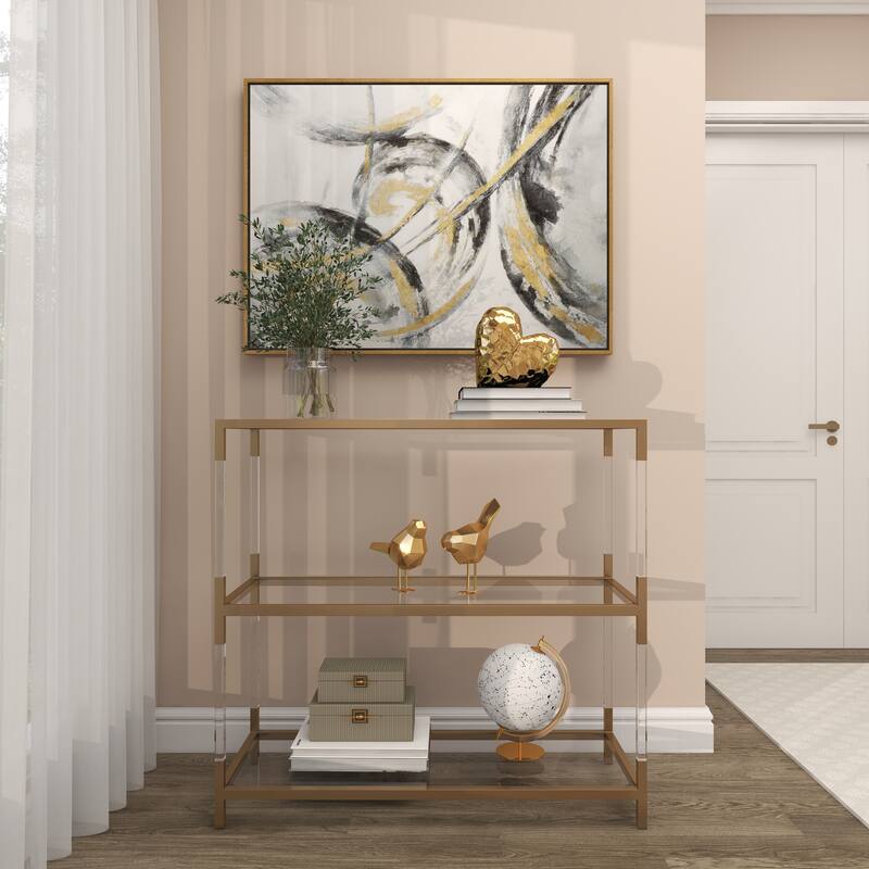 Canvas Abstract Living Room Framed Wall Art with Gold Frame - Gold - Roche River Decor