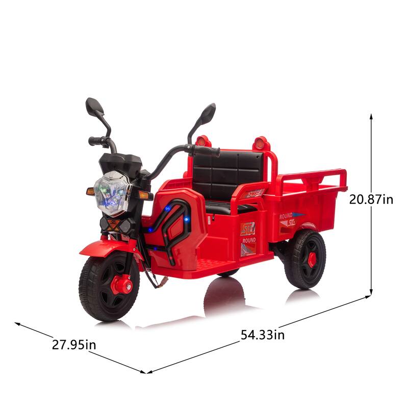 12V Kids Electric 3-Wheel Cargo Truck with Storage, LED Lights, Music, Anti-Slip Wheels, Wide Seat & Stable Trike Design