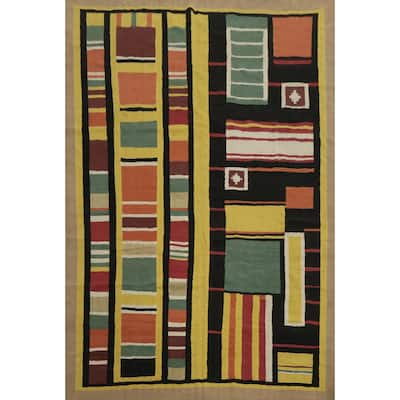 Hand Woven Oriental 100% Wool Carpet Southwestern Modern Yellow & Gold Kilim Area Rug - 11' 11'' X 8' 10''