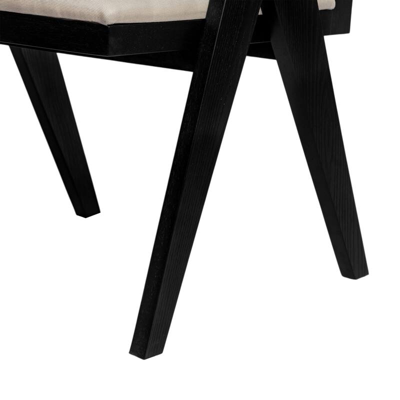 Farmhouse Rattan Dining Chairs Set of 2, Upholstered Armchairs with Backrest, Kitchen Side Chairs with Solid Wood Frame