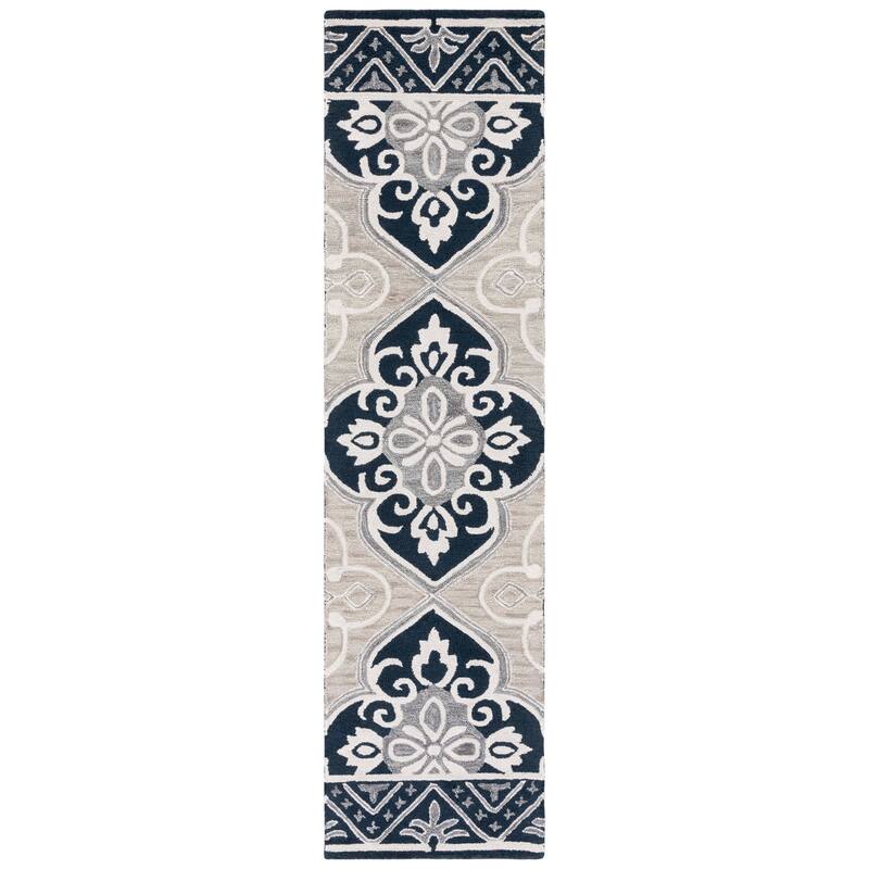SAFAVIEH Handmade Aspen Valesca Floral Wool Rug - 2'3" x 9' Runner - Blue/Ivory