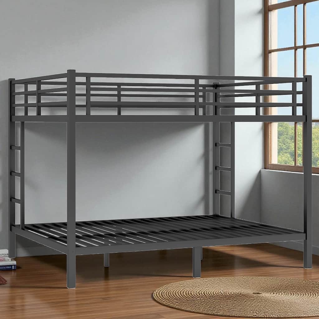 Metal Queen over Queen Bunk Bed with Dual Ladders, Heavy-Duty Frame, Under Bed Storage, No Box Spring Needed