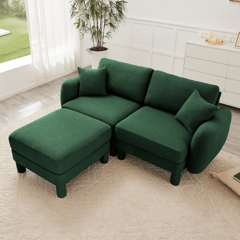 GDFStudio - Boucle 2-Seater 78" Sectional Loveseat Sofa with Removable Ottoman