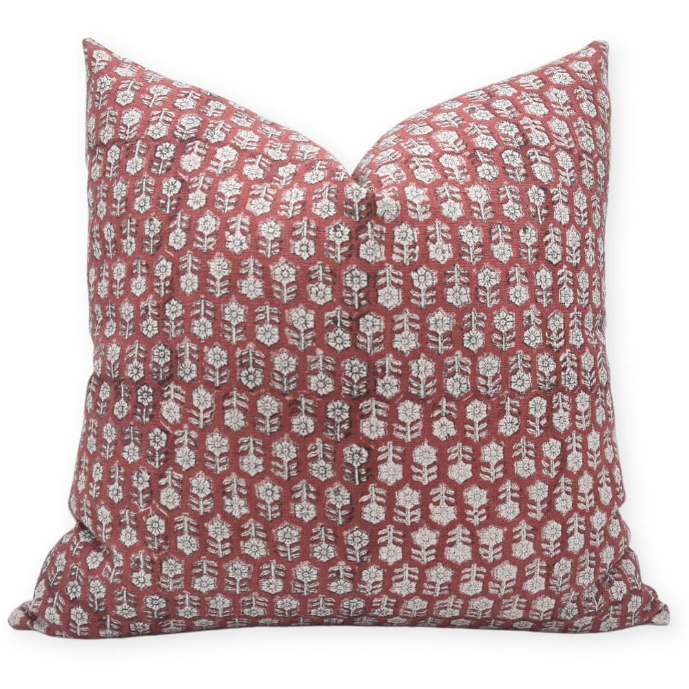 Fabdivine Block Print Floral Linen Cushion Cover Rustic Boho Decor,Tulsi Buti