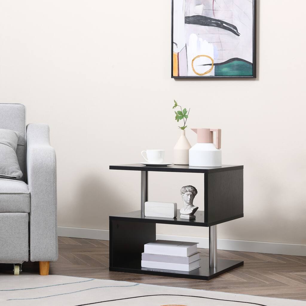 Coffee Tables for Living Room Coffee Table with S-Shaped 3 Tiers Open Storage Shelf Matte Center Sofa Tea Table 19.70" Tall