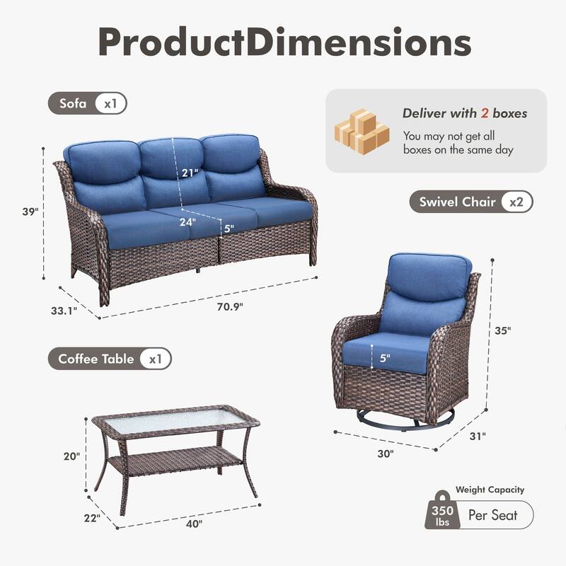 Meyreso 4-Piece Wicker Outdoor Patio Conversation Set with 5-Inch Thick Olefin Cushions