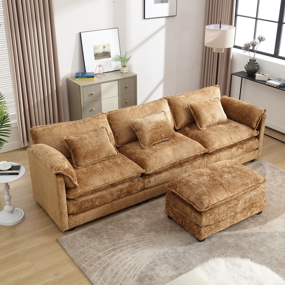 Cloud Chaise Lounge Couch L-shaped Sectional Sofa with Ottoman and Double Layered Seat Cushions for Living Room