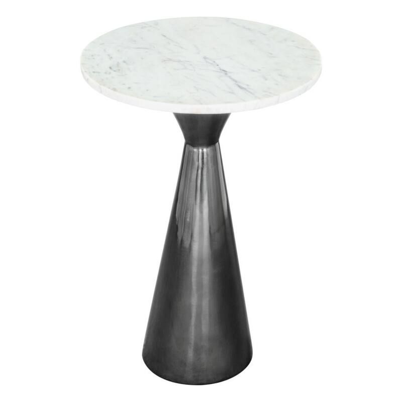 23" Modern Round Marble Side Table with Black Pedestal Steel Base for Living Room or Bedroom - 22.5”H x 15”W x 15”L