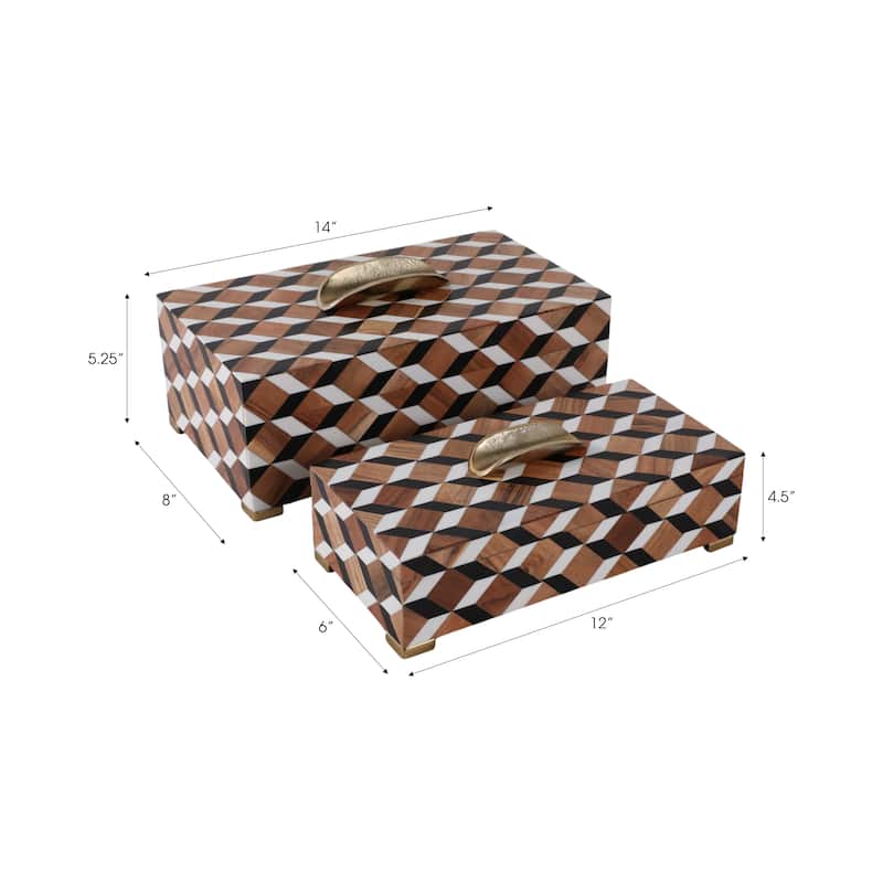 Modern Decorative Boxes with Lid - Set of 2, 14", Black, Brown - 14.0"