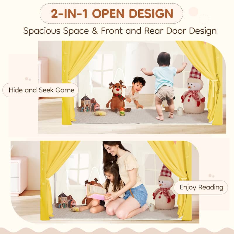 EROMMY Kids Tent Playhouse with LED Star Lights and Padded Mat, Large Indoor Toddler Tent for Boys and Girls.