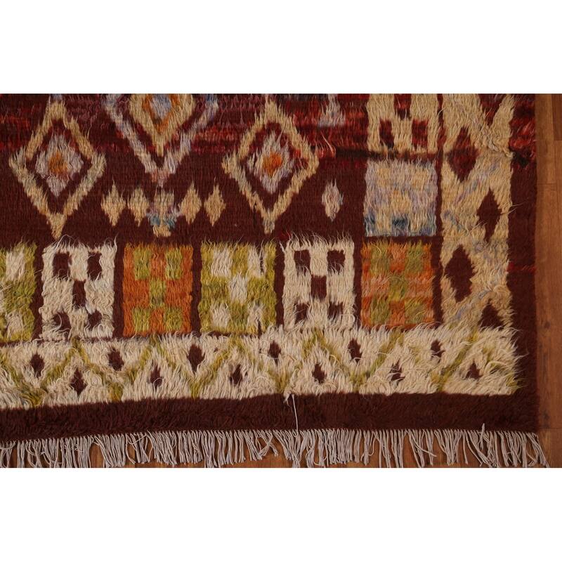 Hand Knotted Oriental 100% Wool Carpet Modern Tribal Red Moroccan Area Rug - 7' 8'' X 5' 8''