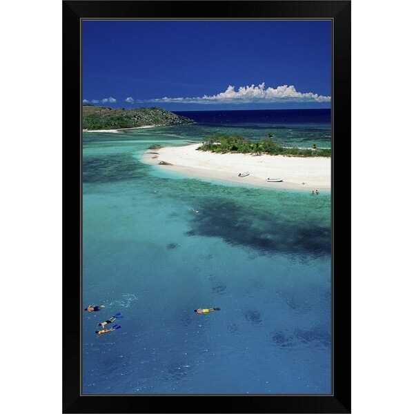 "Beach area and swimmers, British Virgin Islands" Black Framed Print