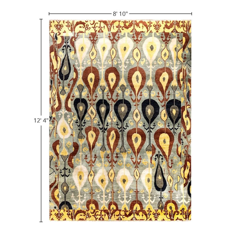 Ikat One-of-a-Kind Hand-Knotted Area Rug, Gray - 8' 10" x 12' 4"
