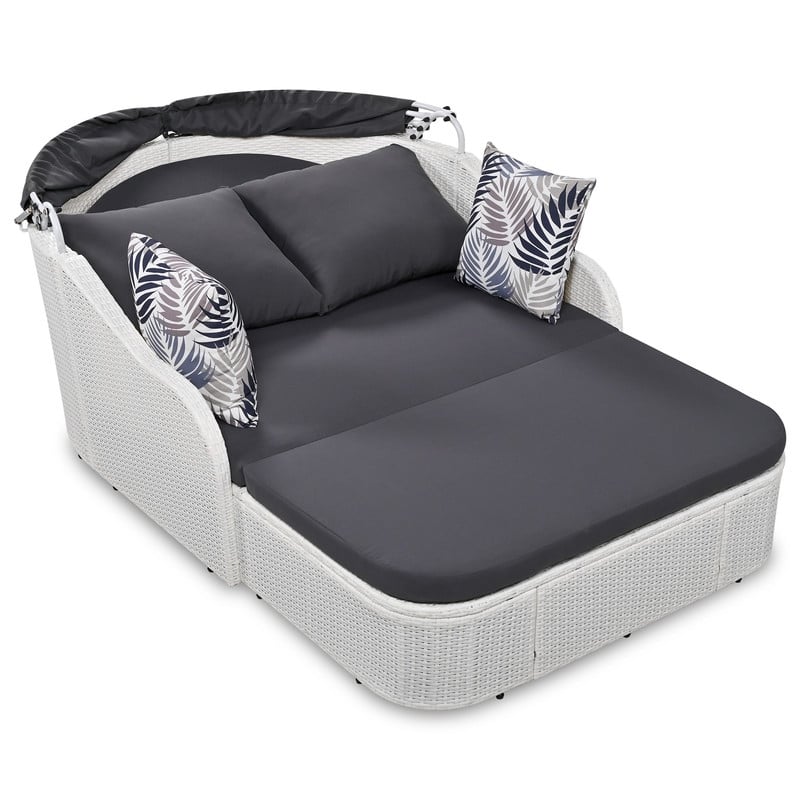 Outdoor PE Rattan Daybed Sunbed w/Adjustable Canopy, Double lounge