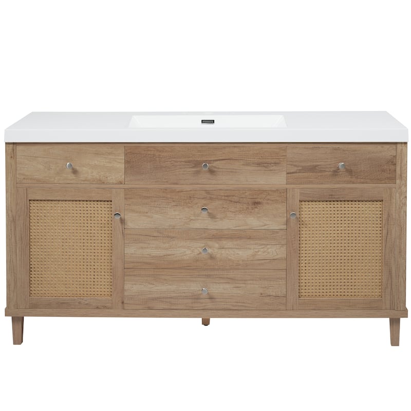 Christopher Knight Home - Emery 60" Bathroom Vanity with SMC Sink, Natural Finish for Modern Large Storage Cabinet - Natural
