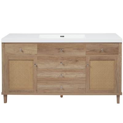 Christopher Knight Home - Emery 60" Bathroom Vanity with SMC Sink, Natural Finish for Modern Large Storage Cabinet