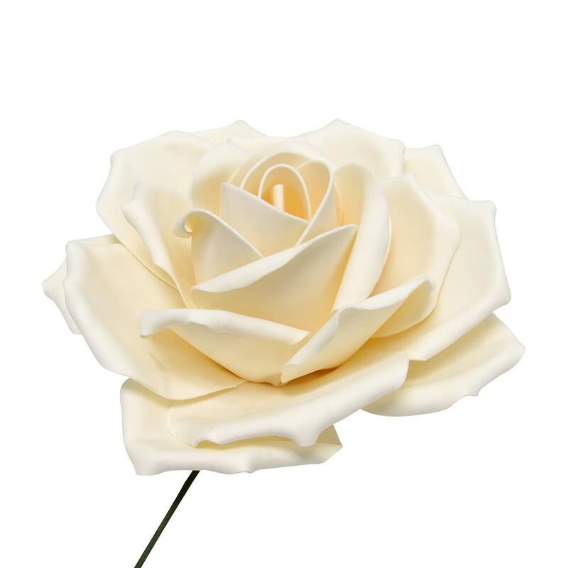 Set of 3 Large Foam Rose Stem Flower Wall Decor Backdrop Art Crafts 12in - 12" D x 6" DP - Nude Beige