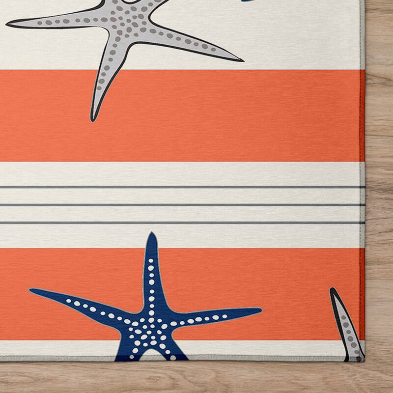 Indoor/ Outdoor Surfside Starfish Stripes Washable Rug New