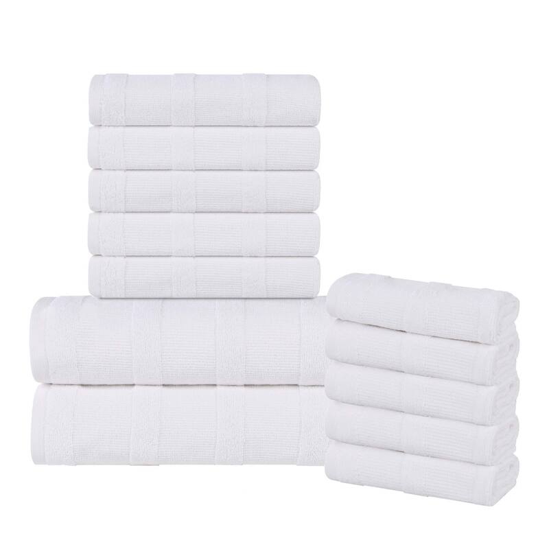 Superior Roma Cotton Assorted Ribbed Solid Towel Set of 12 - White