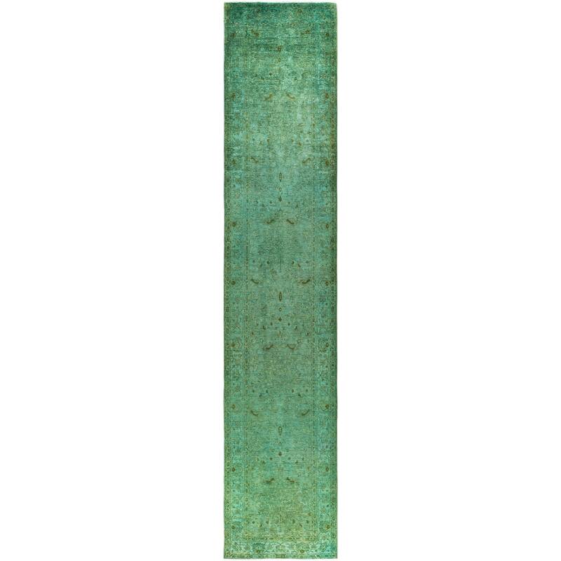 Overdyed One-of-a-Kind Hand-Knotted Area Rug - Green - 3' 1" x 15' 10"