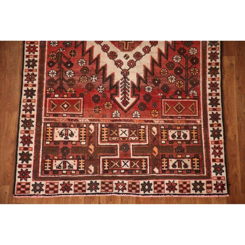 Tribal Qashqai Persian Vintage Area Rug Handmade Wool Carpet - 4'0"x 7'2"