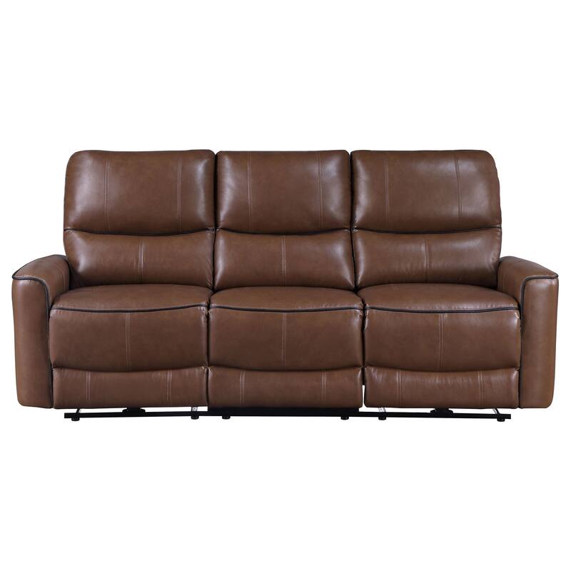 Lima Power Recliner Sofa, Brown Faux Leather, USB Port, Cushions, 83 Inch