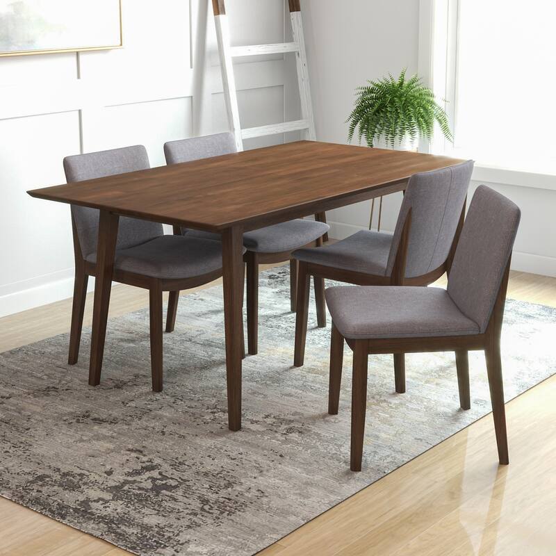 Daley Modern Solid Wood Walnut Dining Table and 4 Chairs Set in Grey ...