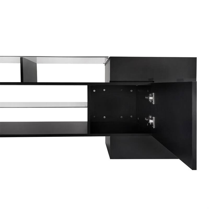 Merax TV Stand with 2 Illuminated Glass Shelves, High Gloss Entertainment Center for TVs Up to 80" - n/a
