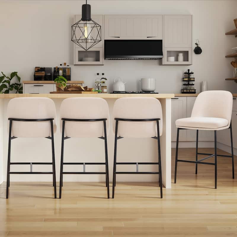 25" Counter Stools Set of 2 - Fabric Upholstered w/Metal Legs - Back Support For Kitchen & Bar