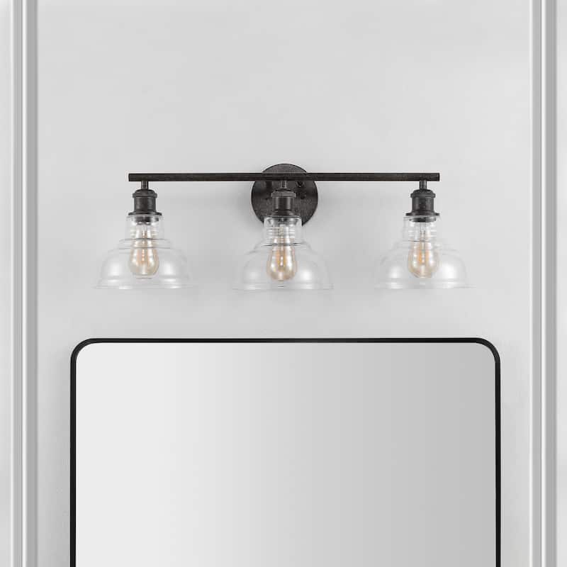 SAFAVIEH Baiba 3-Light Bathroom Vanity Wall Sconce (LED Bulbs Included) - 27.3 In. W x 8.8 In. D x 9.8 In. H - 27Wx9Dx10H
