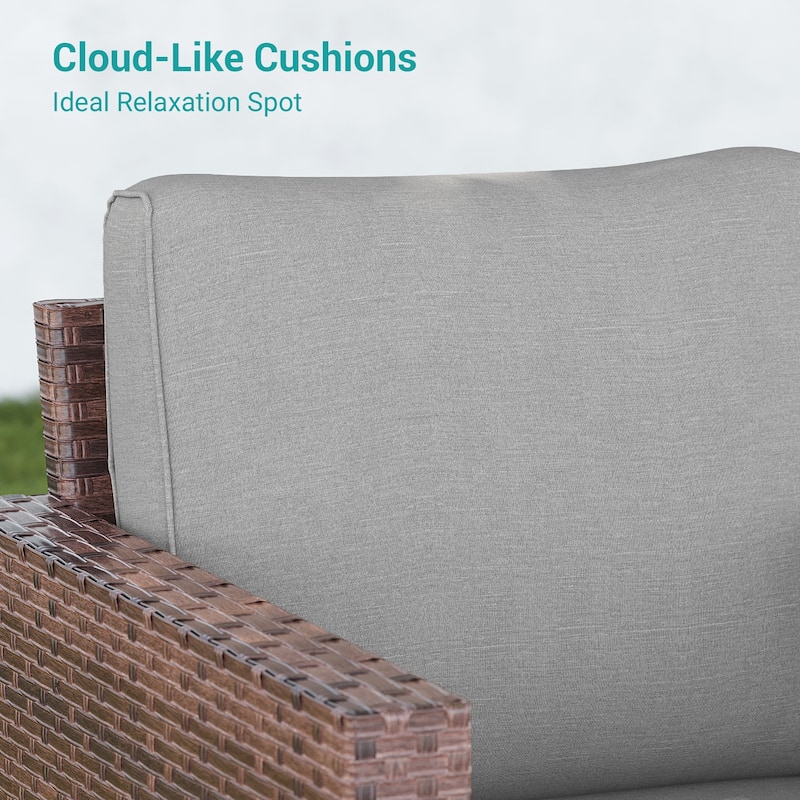 BONOSUKI 3-Piece Patio Sofa Set Grey Rattan Furniture with Ottomans