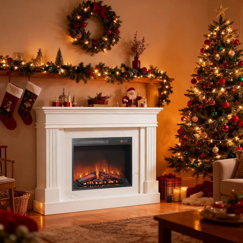 44" Electric Fireplace with Mantel,23" Fireplace Insert Heater, Realistic Log and Flame Effect, Remote Control, Timer