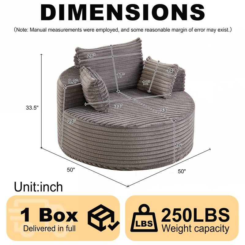 Corduroy Sponge single sofa,No Assembly Required,Fluffy Modern Sleeper Chair for Living room, Bedroom